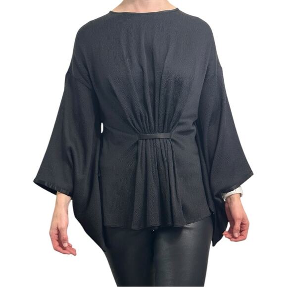 Givenchy Kimono Sleeve Black Top Silk blend Gathered front IT 38 - Picture 1 of 14